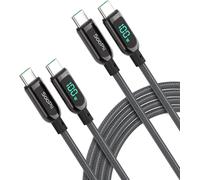 KALANKA-USB C to USB C Cable, [Pack of 2, 1.2M] 100W PD Fast Charging Cable, Type C Nylon Braided Cable with LED Display for iPhone 15, LPad Air, MacBook Pro, Galaxy S23/S22 (Grey)