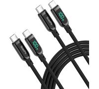 KALANKA-USB C to USB C Cable, [Pack of 2, 1.2M] 100W PD Fast Charging Cable, Type C Nylon Braided Cable with LED Display for iPhone 15, LPad Air, MacBook Pro, Galaxy S23/S22 (Black)