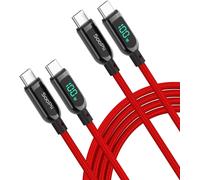 KALANKA-USB C to USB C Cable, [Pack of 2, 1.2M] 100W PD Fast Charging Cable, Type C Nylon Braided Cable with LED Display for iPhone 15, LPad Air, MacBook Pro, Galaxy S23/S22 (Red)