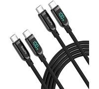 KALANKA-USB C to USB C Cable, [Pack of 2, 3M] 100W PD Fast Charging Cable, Type C Nylon Braided Cable with LED Display for iPhone 15, LPad Air, MacBook Pro, Galaxy S23/S22 (Black)