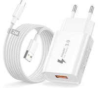 KALANKA-USB Chargeur avec Cable USB C 2M Nylon, 18W QC 3.0 Prise USB Charge Rapide Chargeur Charger Prise Telephone pour Galaxy S10e/S10/S10+/S9+/S9/S8/S7/A40s/A40/A14/A13,iPhone,iPad,Xiaomi,Redmi,Hu