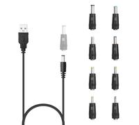KALANKA-USB to DC Cable, 5V DC 5.5 x 2.1 mm Jack Plug Power Cable Universal Charger Plug with 8 DC Adapter Connectors for Router, Mini Fan, Speaker and More Devices
