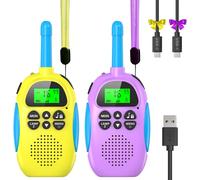 KALANKA-Ushining Talkie Walkie Enfants Rechargeable avec Radio à 2 Voies 16 Canaux, Fonction VOX Lampe de Poche LCD Rétro-éclairée, Talkie Walkie Longue Portée pour Aventures Extérieures Camping Rand