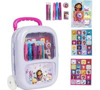 KALANKA-Valise à roulettes Gabby's Dollhouse avec feutres, crayons et autocollants - Coffret créatif pour enfants avec roulettes pour filles et fans de Gabby's Dollhouse