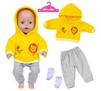 KALANKA-Vêtements de poupée New Born Baby 35-43 cm : 1 sweat à capuche Animal Element, 1 pantalon gris, 1 paire de chaussettes, 1 suspension