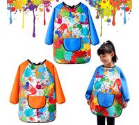 KALANKA-Volumoon 2PCS Graffiti Tablier de Peinture pour Enfant 7-12 ans Garçons Filles, Tablier Peinture avec Poches et Manches Longues, Imperméable Blouse Peinture Enfant pour L'école Activités Pein