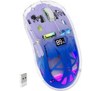 KALANKA-x FREEWOLF Souris de Jeu sans Fil, PixArt PAW3212 Dual Mode 2.4G/Bluetooth Souris rétroéclairée RVB Transparente, Batterie 400mAh, 4000 DPI 5 Niveaux, Niveau de Batterie Visible-Violet
