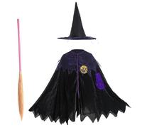 Kalastussaari Ensemble de costumes de sorcière pour enfants, manteau avec balai et chapeau, mignon pour tout-petit Halloween Cosplay