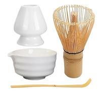 Kalastussaari Matcha Whisk Set Ceramic Matcha Whisk Set réutilisable Kit élégant Comprend Un Bol avec Bec, Porte-greffe, Bambou et Scoop de Bambou pour Les Amateurs de thé, Blanc