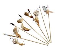 Kalastussaari Pet Cat Teaser Toys, 6pcs en Traction en en en, bâtonnets de Jouets de Chat 40 cm, bâton de catcheur de Chat, Jouet de Souris à Canne en Bois avec Mini Cloche pour Chatons