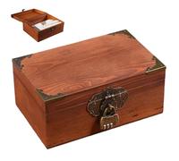 Kalastussaari Petite boîte en bois avec serrure et couvercle à charnière vintage 6x4x3 Boîte de rangement en bois pour bijoux, objets de collection, trésors petits