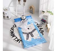 Kalavika Sac de Couchage pour Enfant en Coton Nids d'ange, Tapis de Sieste avec Motif Mignon et Oreiller Couverture pour Ecole Cadeau Naissance Baptême (Ours)
