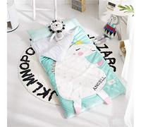 Kalavika Sac de Couchage pour Enfant en Coton Nids d'ange, Tapis de Sieste avec Motif Mignon et Oreiller Couverture pour Ecole Cadeau Naissance Baptême (Licorne Bleu)