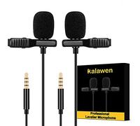 Kalawen Lavalier Microphone 2 condensateurs omnidirectionnels Lapel Mic pour Smartphone Android 3,5 mm iPhone, PC et Appareil Photo avec Deux câbles de rallonge de Microphone de 2 m pour Interview,