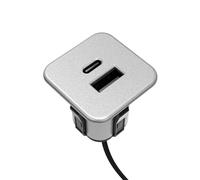 Kalb | Hub de charge USB 2 en 1 (USB-A et USB-C), pour meubles et plateaux de table, entrée 12 VDC, sorties 5 V/3 A et 9 V/2,2 A (gris argenté)