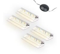 kalb | LED Éclairage bords de verre Ambilux Clip transparent 3000K 5000K 1-10 sets Verre 4-10mm Interrupteur à pied Extensible avec variateur & contrôle Smart-Home (Blanc chaud, Set de 4)