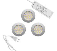 kalb | Orbis lot de 3 spots LED encastrables et sous meuble 12V 2W 4000K gris argent mat avec transformateur inclus système Mini LED pour cuisine meuble diamètre 70 mm