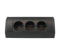 kalb | Prise de courant triple sous plan/en saillie, prise d'angle, boîtier en aluminium avec 100cm de câble et fiche de sécurité, noir