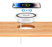 kalb | QI Chargeur rapide encastrable 15W blanc 7,5cm Ø - Smart Wireless USB Charger, port USB, port USB-C