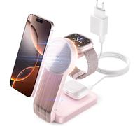 Kalcx-Chargeur Sans Fil 3 En 1 Magnétique,15w Mag-Safe Station De Charge Compatible Iphone 16 Pro Max Plus 15 14 13 12 Airpods 4 3 2 Pro Iwatch-Adaptateur 20w Inclus (Rose)