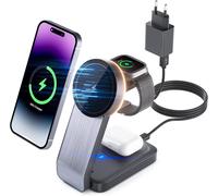 Kalcx-Chargeur Sans Fil 3 En 1 Magnétique,15w Rapide Mag-Safe Station De Charge Compatible Magsafe Iphone 16 Pro Max Plus 15 14 13 12 Airpods 4 3 2 Pro Iwatch-Adaptateur 20w Inclus Noir