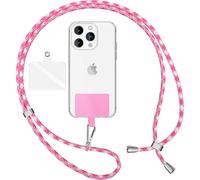 Kalcx-Lanière Universelle Coloré Pour Telephone Portable,Cordon Tour De Cou Pour Smartphone,Porte Clef Chaine Réglable Avec Crochet Métallique E Carte,Sangle Pour Épaule,Couleur:Rose Blanc
