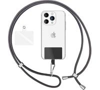 Kalcx-Lanière Universelle Coloré Pour Telephone Portable,Cordon Tour De Cou Pour Smartphone,Porte Clef Chaine Réglable Avec Crochet Métallique E Carte,Sangle Pour Épaule,Couleur:Gris Noir