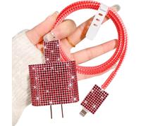 KALCX-Sparkling Kits Protecteur De Câble Pour Chargeur Compatible Avec Iphone,Protege Chargeur Avec Design De Diamants Rouge Pour Filles,Protecteurs Pour Raccords De Câbles Ligne De Données Usb-C