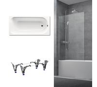Kaldewei - 170x75 cm Ensemble baignoire Saniform universelle + Pare baignoire fixe chrome + pieds (KW3731-SETP3)