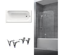 Kaldewei - 170x75 cm Ensemble baignoire Saniform universelle + Pare baignoire pivotant chrome + pieds (KW3731-SETP1)