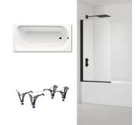 Kaldewei - 170x75 cm Ensemble baignoire Saniform universelle + Pare baignoire pivotant noir + pieds (KW3731-SETP5)