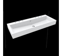 Kaldewei Puro lavabo double mural 906806053711 120x46x12cm, avec trop-plein, 2x3 trous pour robinetterie, effet perlant blanc alpin mat