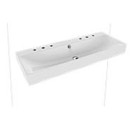 Kaldewei Silenio double vasque murale 904506053001 120x46x1,2cm, avec trop-plein, 2 x 3 trous robinetterie, effet perlant blanc