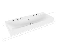 Kaldewei Silenio double vasque à poser 906406053001 120x46x1,2cm, avec trop-plein, 2 x 3 trous robinetterie, blanc effet perle