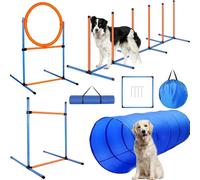 KALDJKS Agility Kit d'équipement d'agilité pour chien, slalom, obstacle d'agilité, anneau de saut réglable et tunnel pour chien, parfait pour le parc, jeux intéressants, jeux d'entraînement pour chien