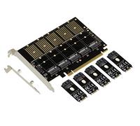KALEA-INFORMATIQUE Carte contrôleur PCIe 3.1 x16 pour 5 SSD M2 (M.2 NGFF B Key ou B+M Key SATA) ou disques durs SATA. High Low Profile avec Chipset JMB585