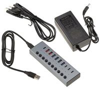 KALEA-INFORMATIQUE Hub USB3 Aluminium 10 Ports avec Quick Charge | Hub USB 3.0 en aluminium avec sept ports USB Type-A/Type-C et trois ports Quick Charge/Power Delivery, alimenté en 12 V 3 A.