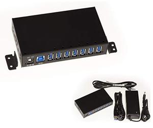 KALEA-INFORMATIQUE Hub USB3 Industriel 7 Ports rackable | Hub USB 3.0 industriel à sept ports avec alimentation externe 3 A, utilisable sur table ou en rack.