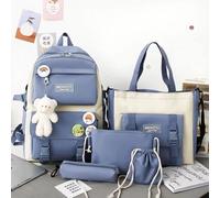 KALEC-5 Pièces Kit Sac À Dos Femme Mode Dame Haute Capacité Étanche Collège À La Mode Filles Sacs D'École Pour Ordinateur Portable Mignon Fille Voyage Livre Sac,Blue Set Bleu