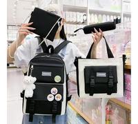 Kalec-Ensemble De Cinq Pièces Sac À Dos À Main Double Sac À Bandoulière Logo Imprimé Style Harajuku Sac À Dos Pour Étudiant Ensemble De Quatre Pièces Sac À Dos,Ensemble Bleu Cinq Pièces