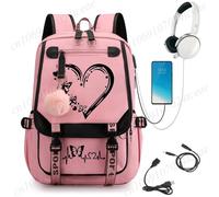 KALEC-Sac À Dos D'Étudiant À La Mode,Sac D'École Imprimé C?ur Papillon,Sac À Dos Pour Adolescent,Sac À Bandoulière Décontracté Avec Port Usb,250625-6-4-2
