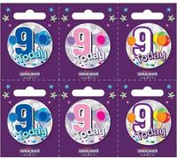 Kaléidoscope - Ballons - Kit de badges "9 Today" pack de 6 SG31776 (S) (Coloré)