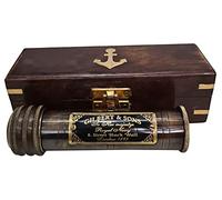 Kaléidoscope en laiton fait à la main - Look vintage antique Gilbert & Sons - Ancre kaléidoscope en laiton gravé avec boîte en bois - Objet de collection