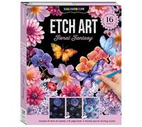 Kaléidoscope Etch Art Creations Floral Fantasy - Kit d'art avec 16 panneaux, stylet, pochoirs et guide - Ensemble créatif pour enfants de 6 à 12 ans