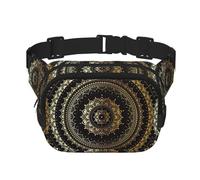 Kaléidoscope Mandala Unisexe Réglable Taille Carré Double Couche Sac de Taille pour Activités de Plein Air Voyages Course Randonnée, Noir , Taille unique