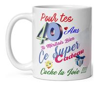Kalféa Mug 40 ans anniversaire cache ta joie tasse humoristique et drôle cadeau rigolo quarante ans marrant tasse humour homme femme garçon fille collegue ami copain copine amie