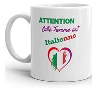Kalféa Mug amour Attention cette femme est Italienne tasse drôle Qualité Idée Cadeau Originale Anniversaire Noël Fête amie femme épouse époux chérie collegue