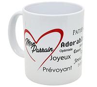 Kalféa Mug Amour je t'aime parrain avec coeur et compliments offrir tasse céramique Qualité Idée Cadeau Originale Famille oncle tonton ami Parent anniversaire noel fete 325ml
