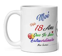 Kalféa Mug anniversaire 18 ans humour dix huit ans modeste drole tasse haute qualité idée cadeau rigolo majorité fete Noel homme femme ami collegue copain pote famille