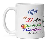 Kalféa Mug anniversaire 21 ans humour vingt et un ans modeste drole tasse haute qualité idée cadeau rigolo vingtaine fete Noel homme femme ami collegue copain pote famille